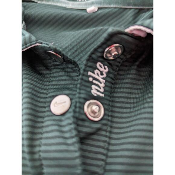 Nike Golf Mens Green Large Golf Polo Dri-Fit Stripes Snap Close Collar - Picture 4 of 12